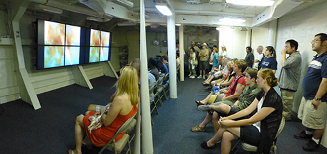 USS IOWA  Theater showing history of the battleship, and a virtual reality battle of the coast of Okinawa